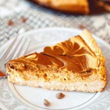 Greek Yogurt Pumpkin Spice Cheesecake with a Chocolate Cinnamon Swirl