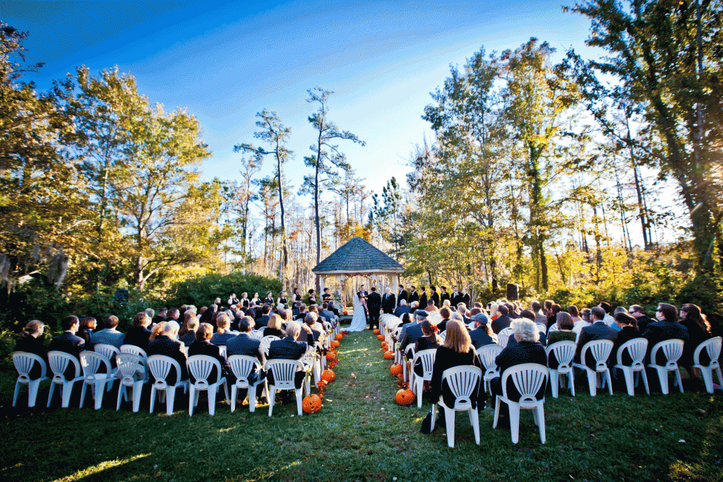 wedding shot in wedding garden at Cypress Gardens