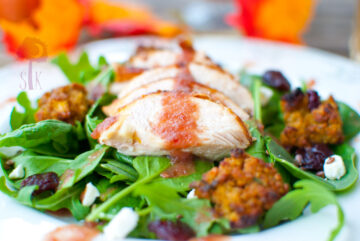 Roasted Turkey Arugula Salad w/ Cornbread Croutons & Cranberry Vinaigrette