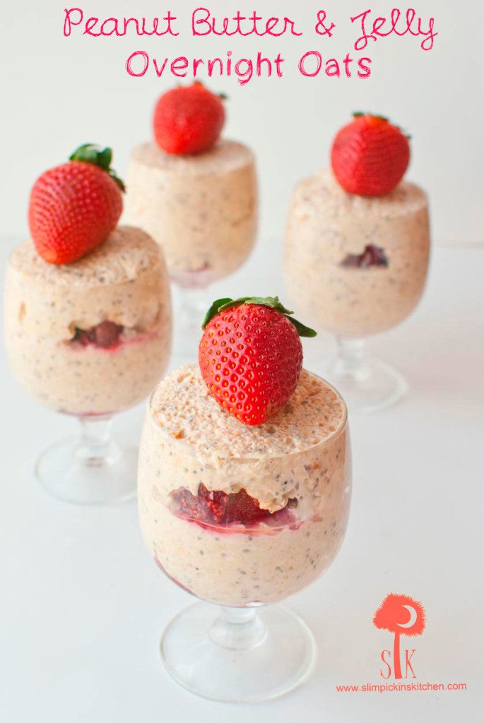 4 jars overnight oats with one fresh strawberry on top