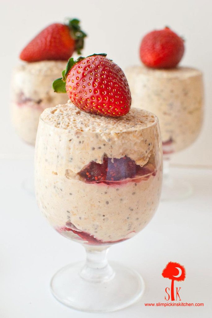 Peanut Butter and Jelly Overnight Oats with 3 fresh strawberries