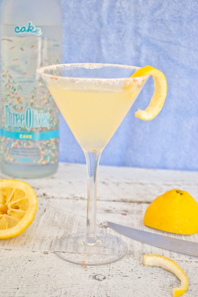 Lemon Square martini made with cake vodka served with a lemon twist