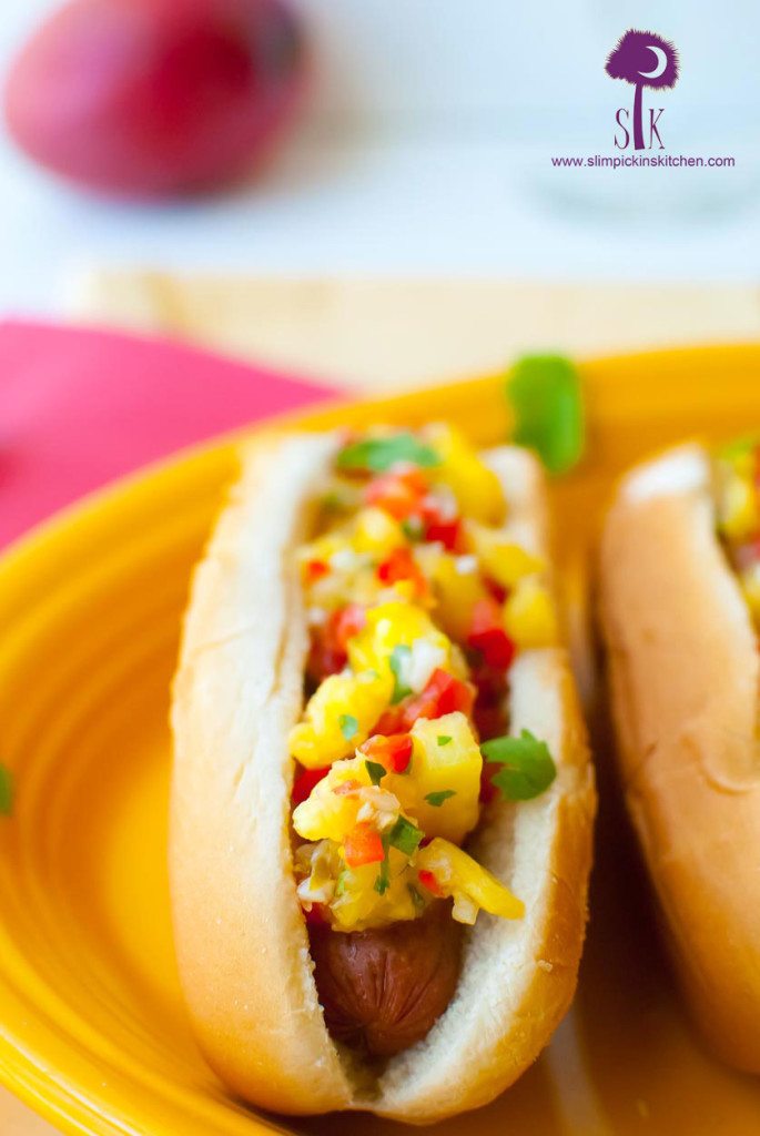 Tropical Chicken Sausage Dogs w/ Mango Mustard and Fresh Pineapple Relish