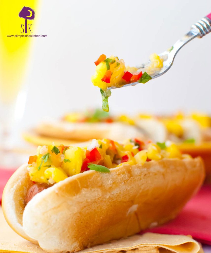 Tropical Chicken Sausage Dogs w/ Mango Mustard and Fresh Pineapple Relish