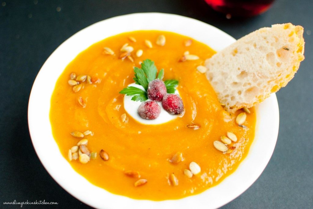 Autumn Harvest Soup with Candied Cranberries * Slim PIckin's Kitchen