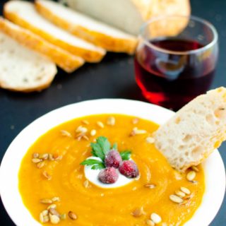 Autumn Harvest Soup with Candied Cranberries * Slim Pickin's Kitchen