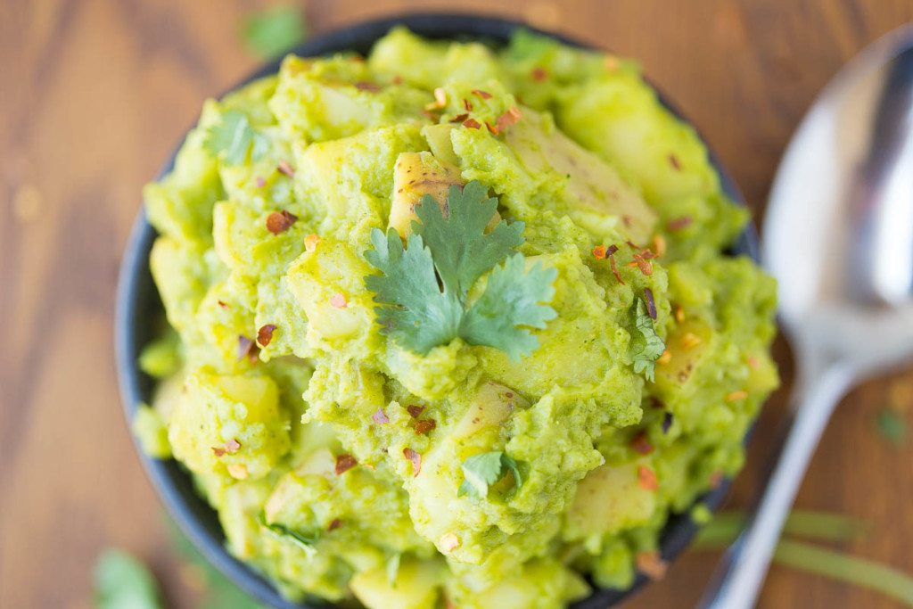 Honey Cilantro Chimichurri Potato Salad: A gluten-free, vegetarian and mayonnaise free potato salad recipe that's made with fresh herbs, a touch of honey, and a kick of cayenne while staying simple, light, and satisfying.