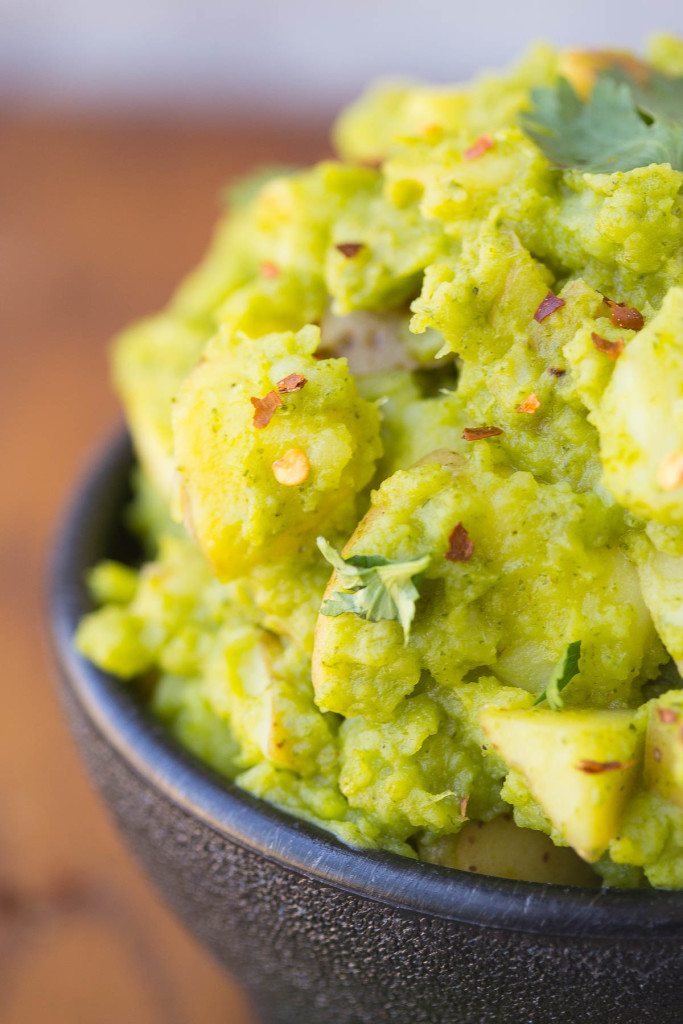 Honey Cilantro Chimichurri Potato Salad: A gluten-free, vegetarian and mayonnaise free potato salad recipe that's made with fresh herbs, a touch of honey, and a kick of cayenne while staying simple, light, and satisfying.