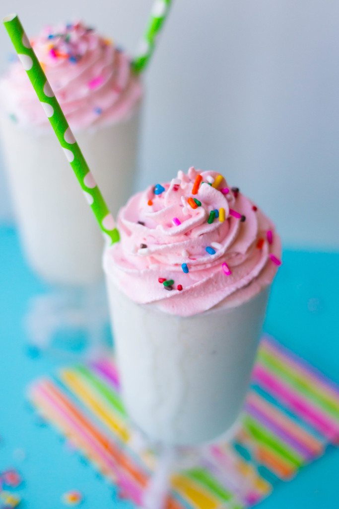 Boozy Starbucks Copycat Birthday Cake Frappucinos: Sad that the birthday cake frapp at Starbucks is no longer available? Don't fret! Throw some booze in the blender with ice and your milk of choice, and you've got an amazing boozy milkshake you'll celebrate with all year long! 