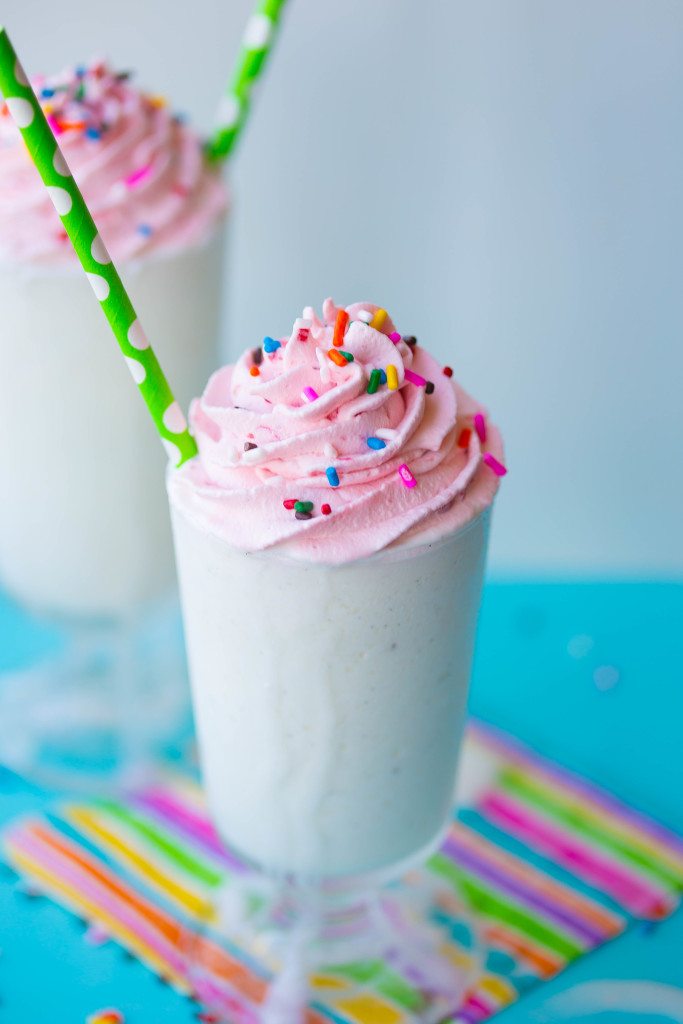 Boozy Starbucks Copycat Birthday Cake Frappucinos: Sad that the birthday cake frapp at Starbucks is no longer available? Don't fret! Throw some booze in the blender with ice and your milk of choice, and you've got an amazing boozy milkshake you'll celebrate with all year long! 