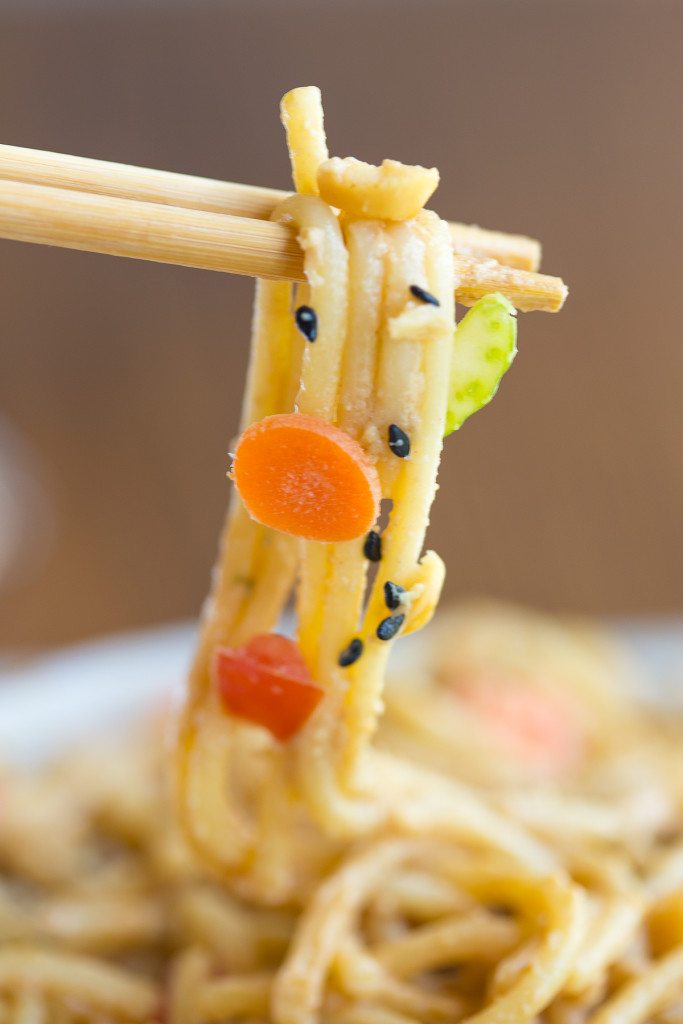 Spicy Thai noodles are a quick and easy dinner recipe that can be ready in under 20 minutes! The smooth, velvety peanut sauce mixed with the crunch of the fresh veggies will make you want to add this to your weekly meal plan. 