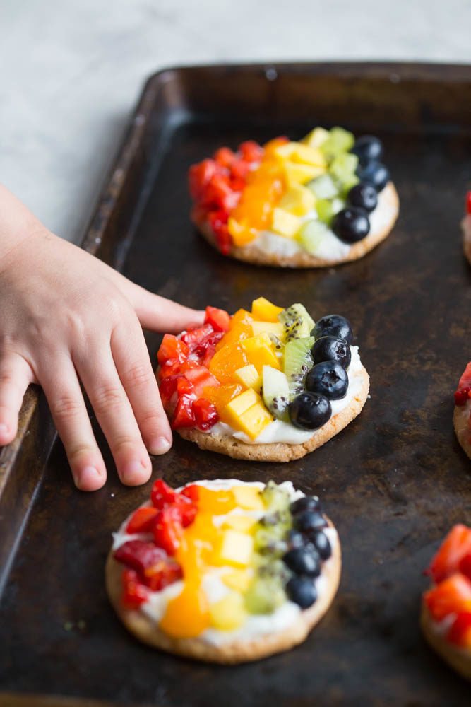 Personal Rainbow Fruit Pizza Cookies w/ Key Lime Cream Cheese Frosting