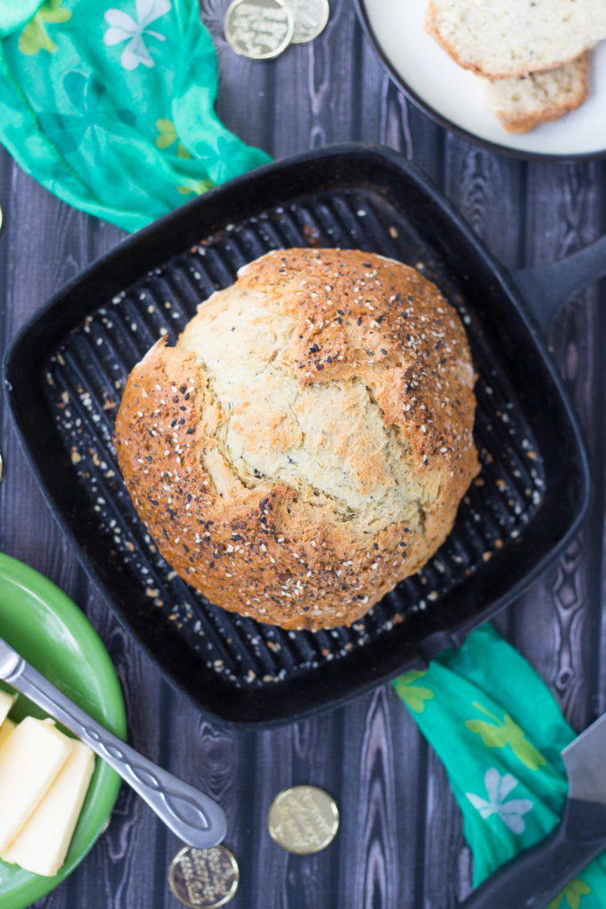 Overhead shot of full loaf of Everything Irish Soda Bread