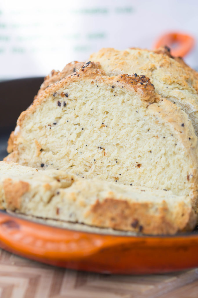 Close up of slice of Everything Irish Soda Bread