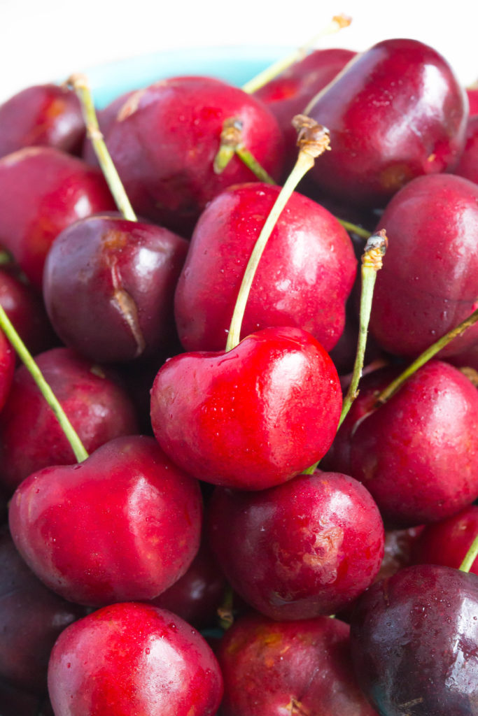 4th of July Desserts: Close up of fresh red cherries