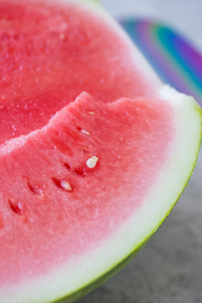 Close up of a large slice of watermelon