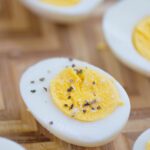 Close up of perfect boiled eggs with Everything seasoning