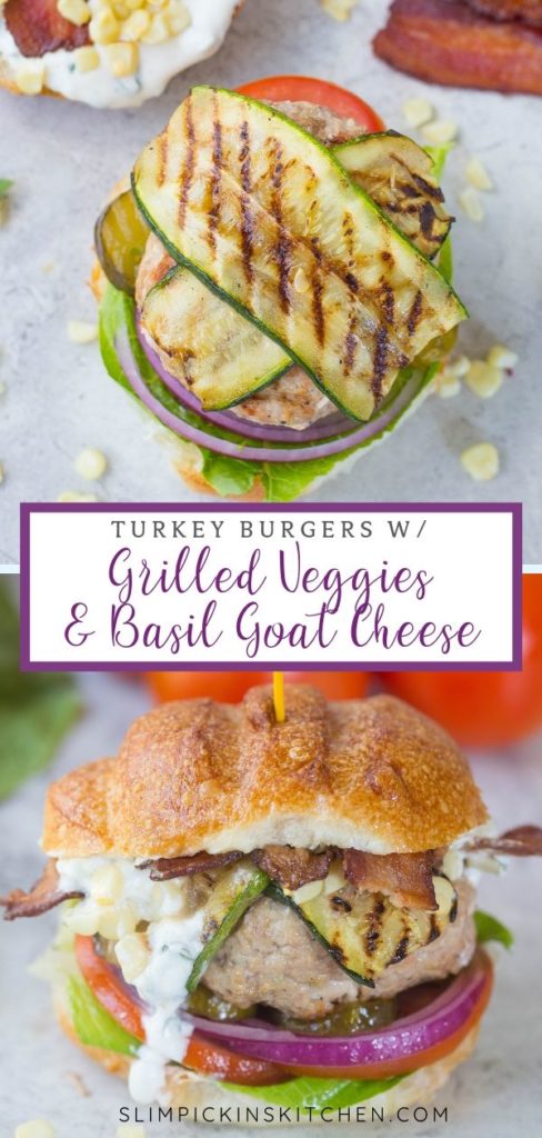 Turkey Burger w/ Summer Veggies & Basil Goat Cheese Pinterest Image