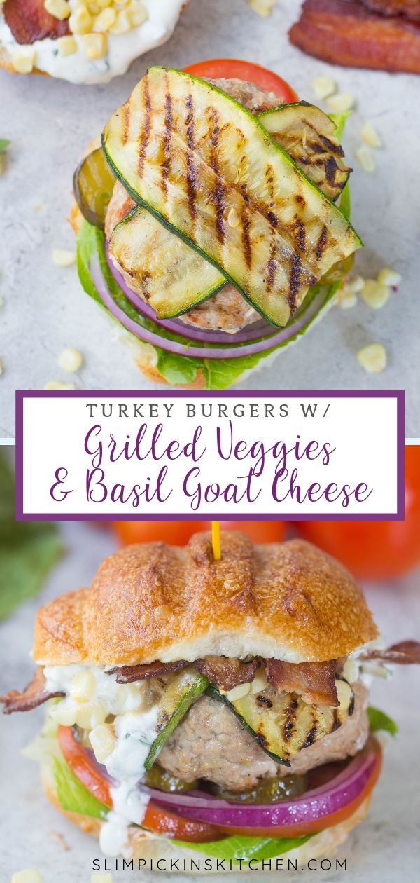 Turkey Burgers w/ Summer Veggies and Basil Goat Cheese