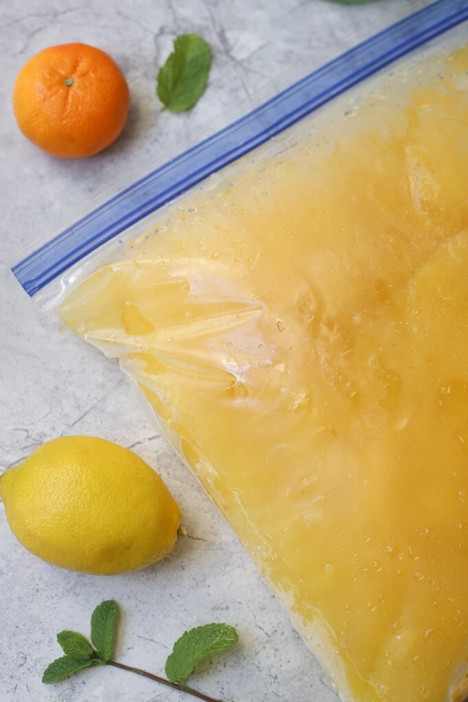 easy slushy pineapple party punch in a plastic bag